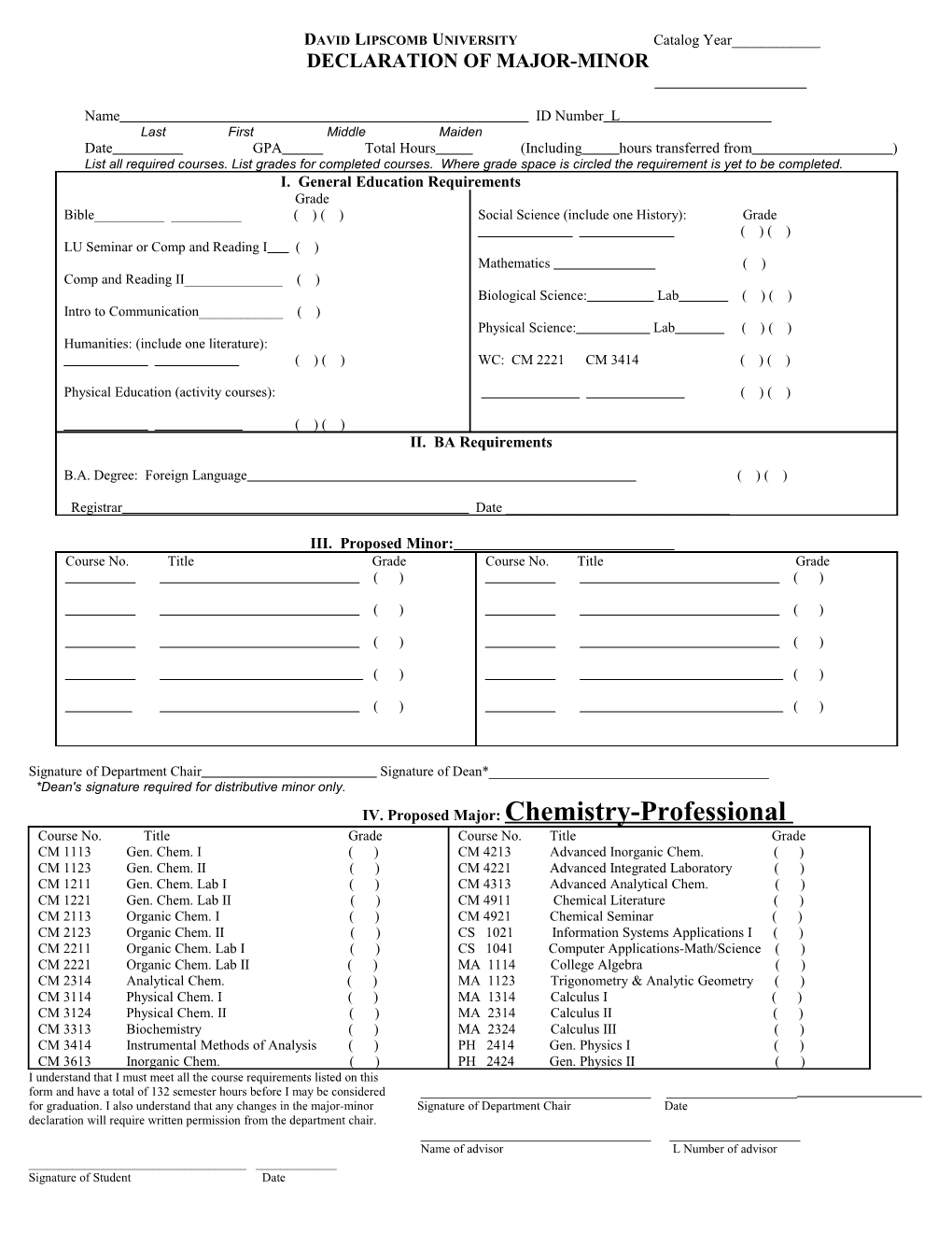 DAVID LIPSCOMB UNIVERSITY Catalog Year