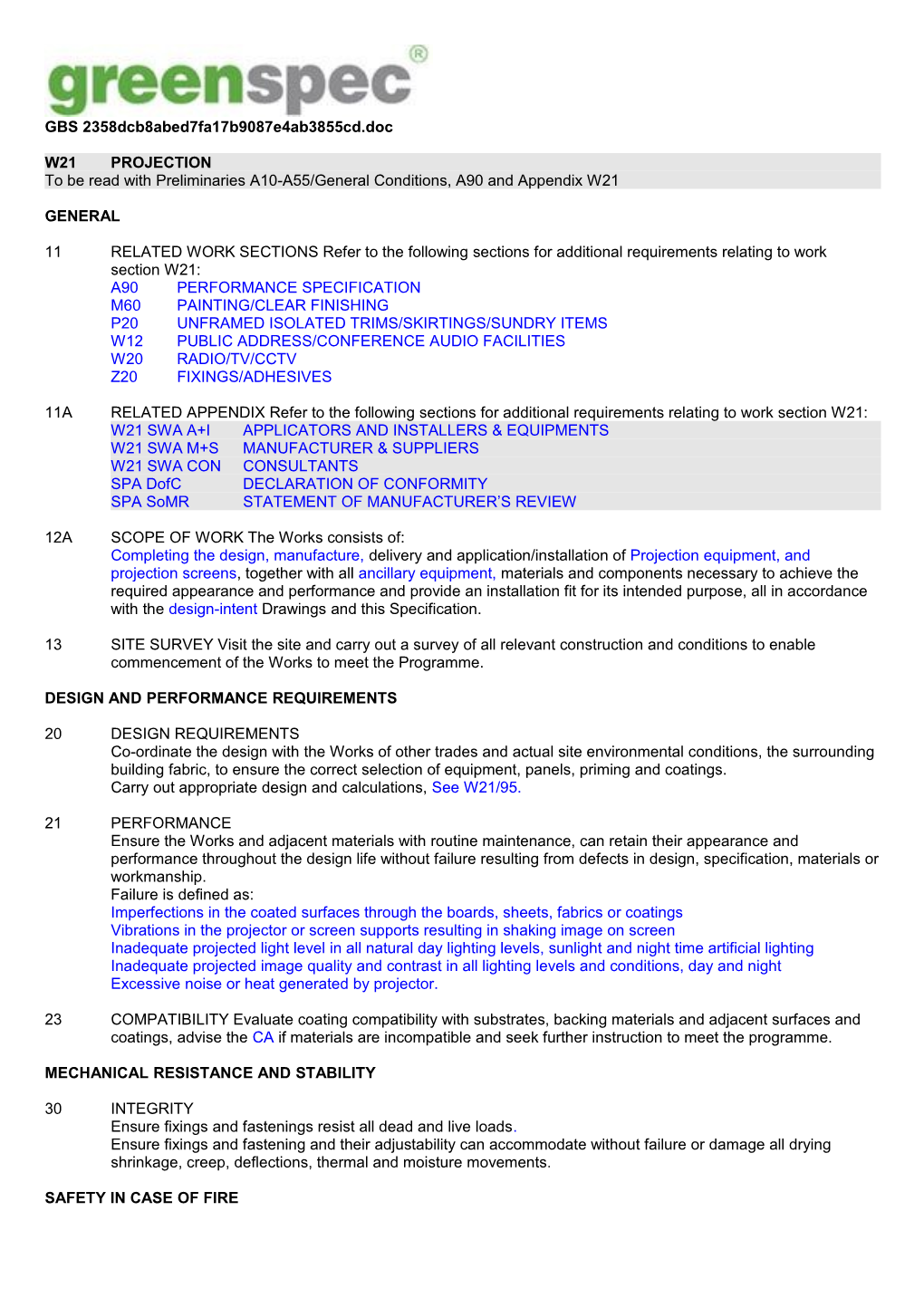 To Be Read with Preliminaries A10-A55/General Conditions, A90 and Appendix W21