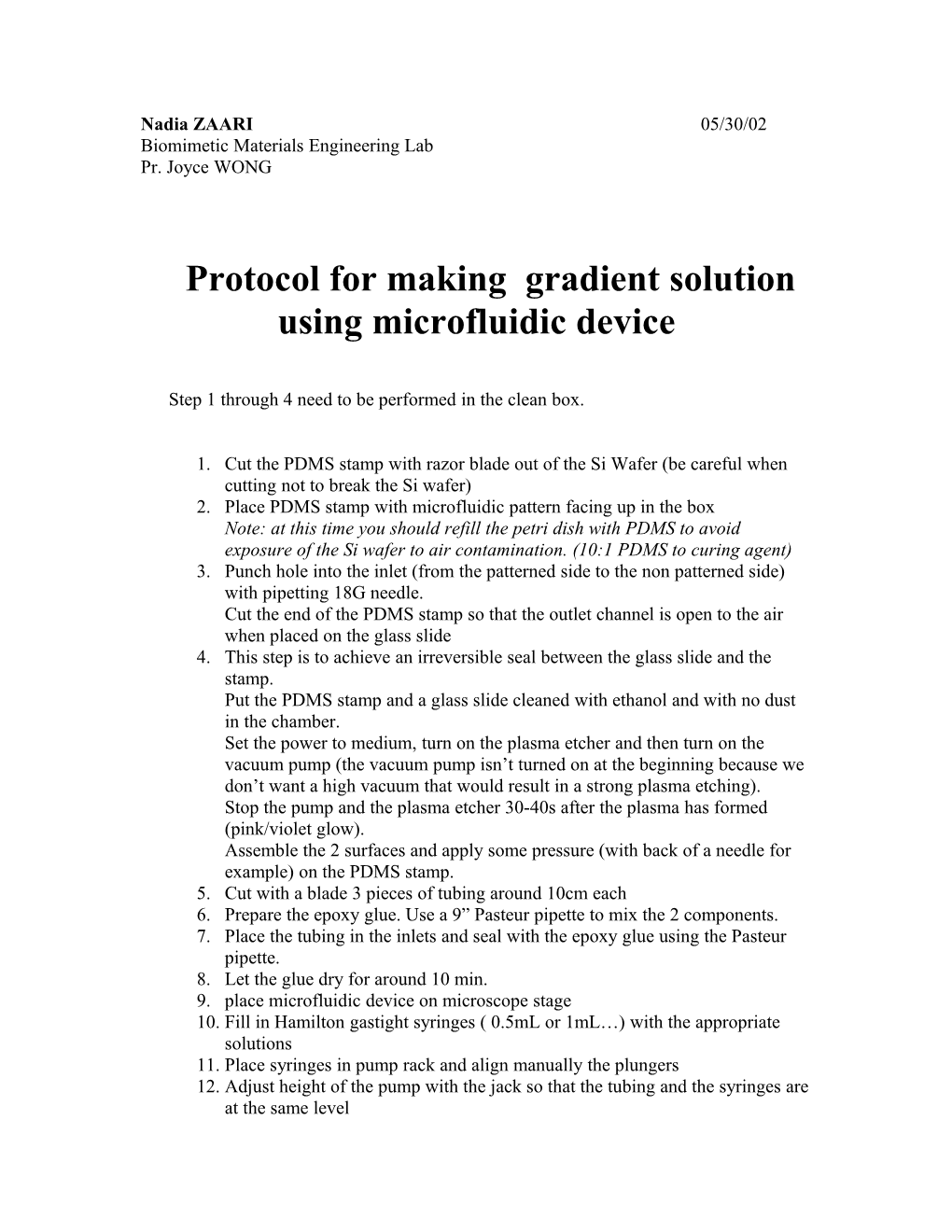 Protocol for Making Gradient Solution Using Microfluidic Device