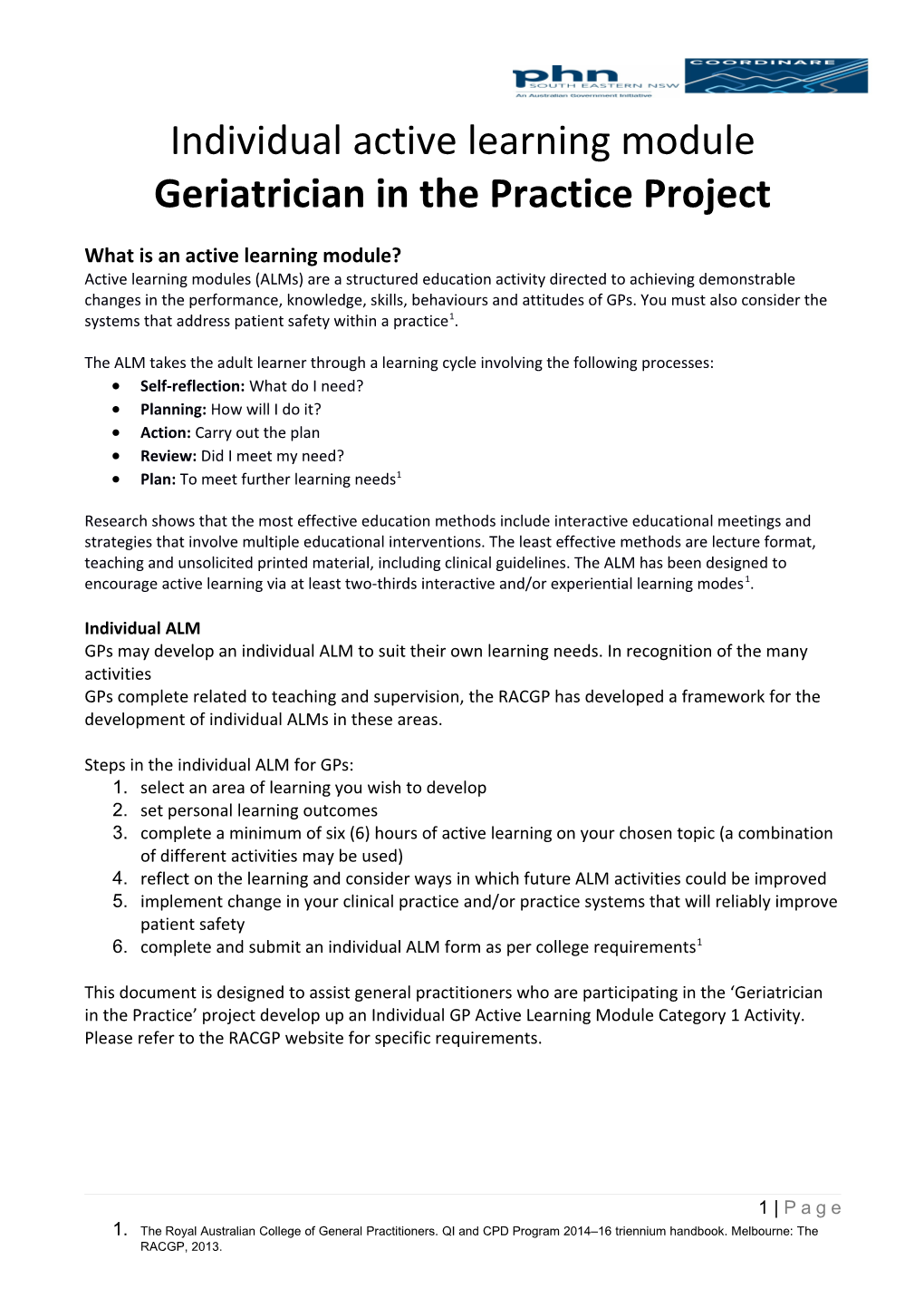 Geriatrician in the Practice Project