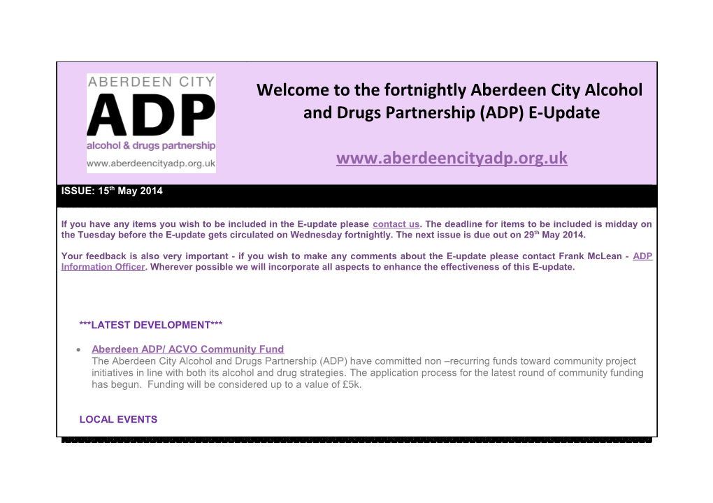 Aberdeen ADP/ ACVO Community Fund the Aberdeen City Alcohol and Drugs Partnership (ADP)