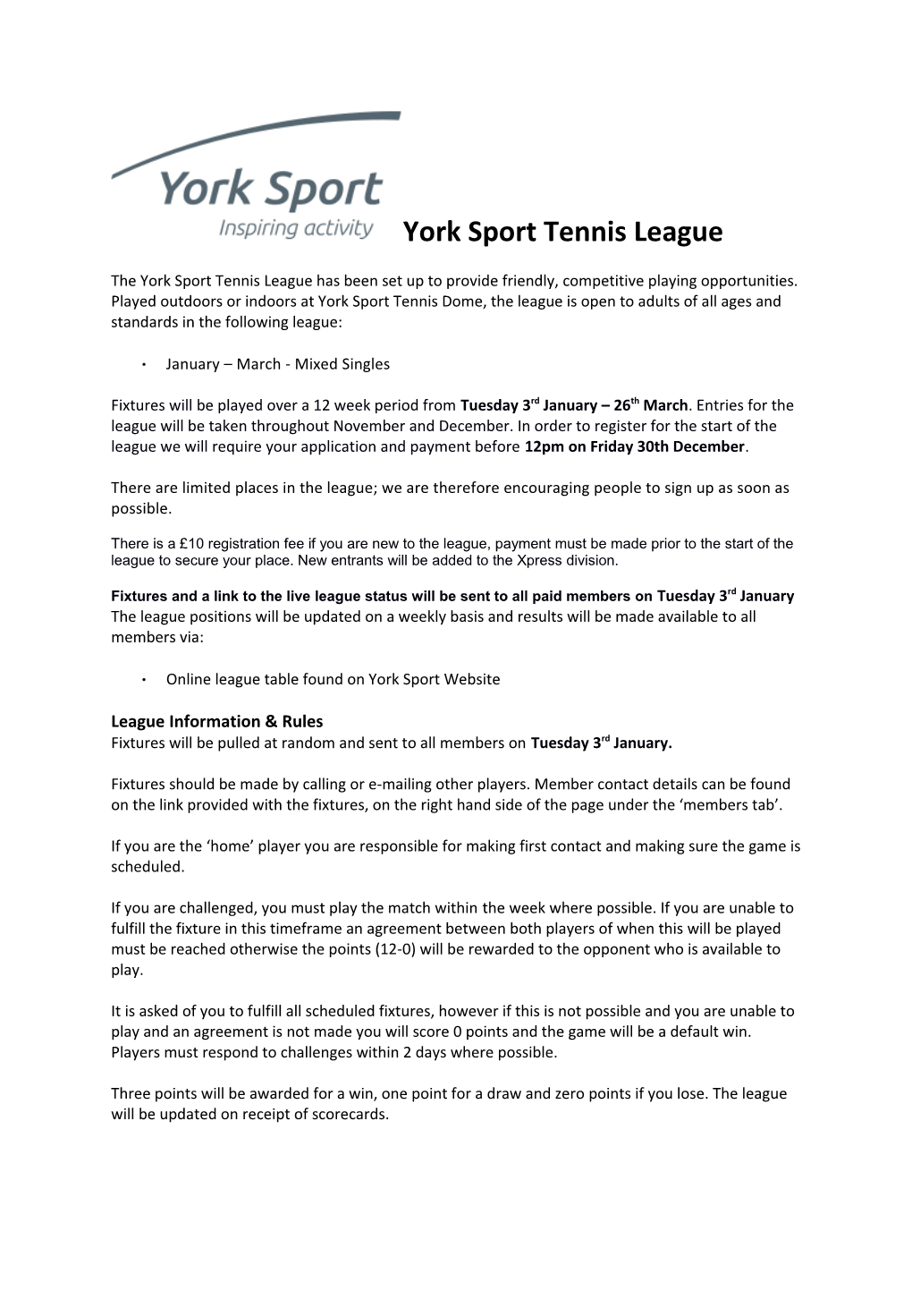 York Sport Tennis League
