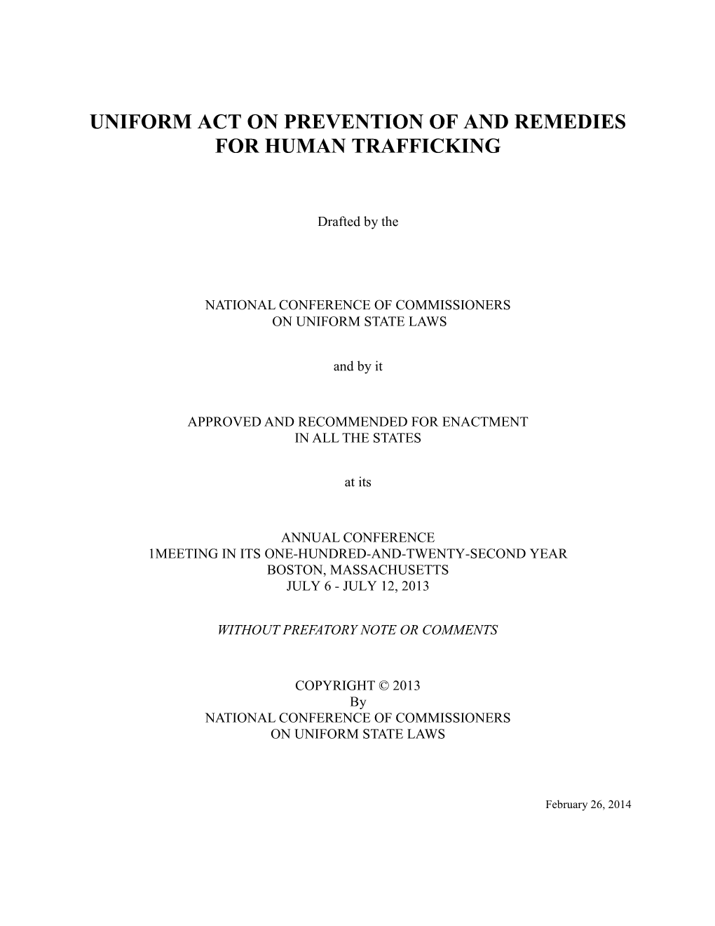 Uniform Act on Prevention of and Remedies for Human Trafficking