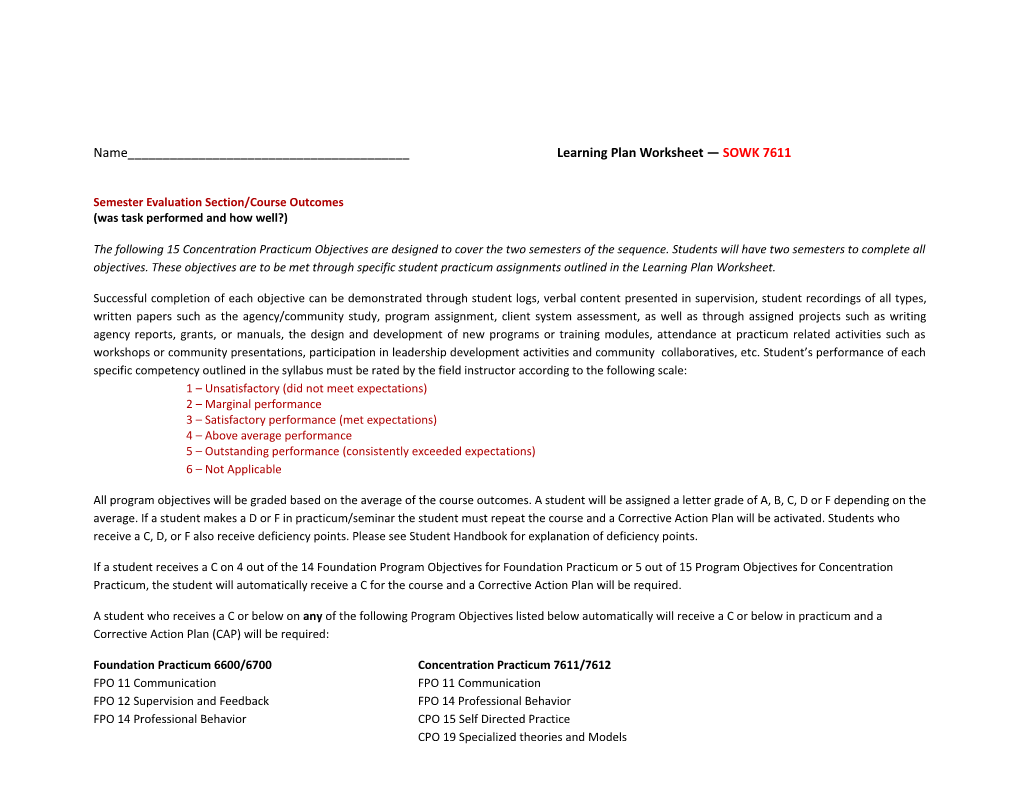 Semester Evaluation Section/Course Outcomes