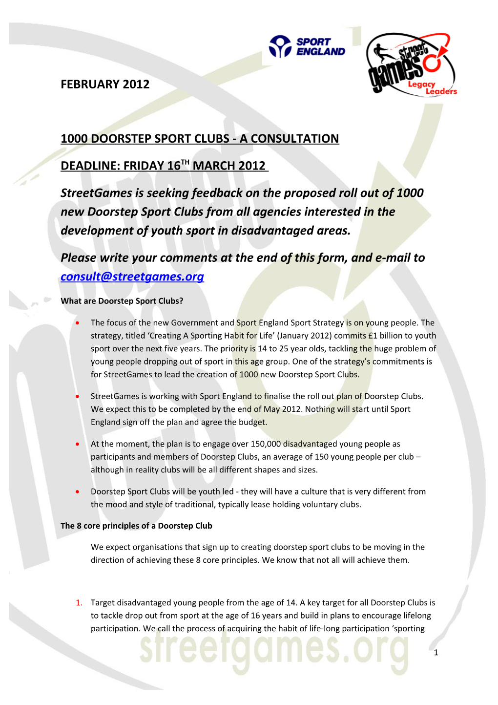 National Network Bid Coordinated by Streetgames