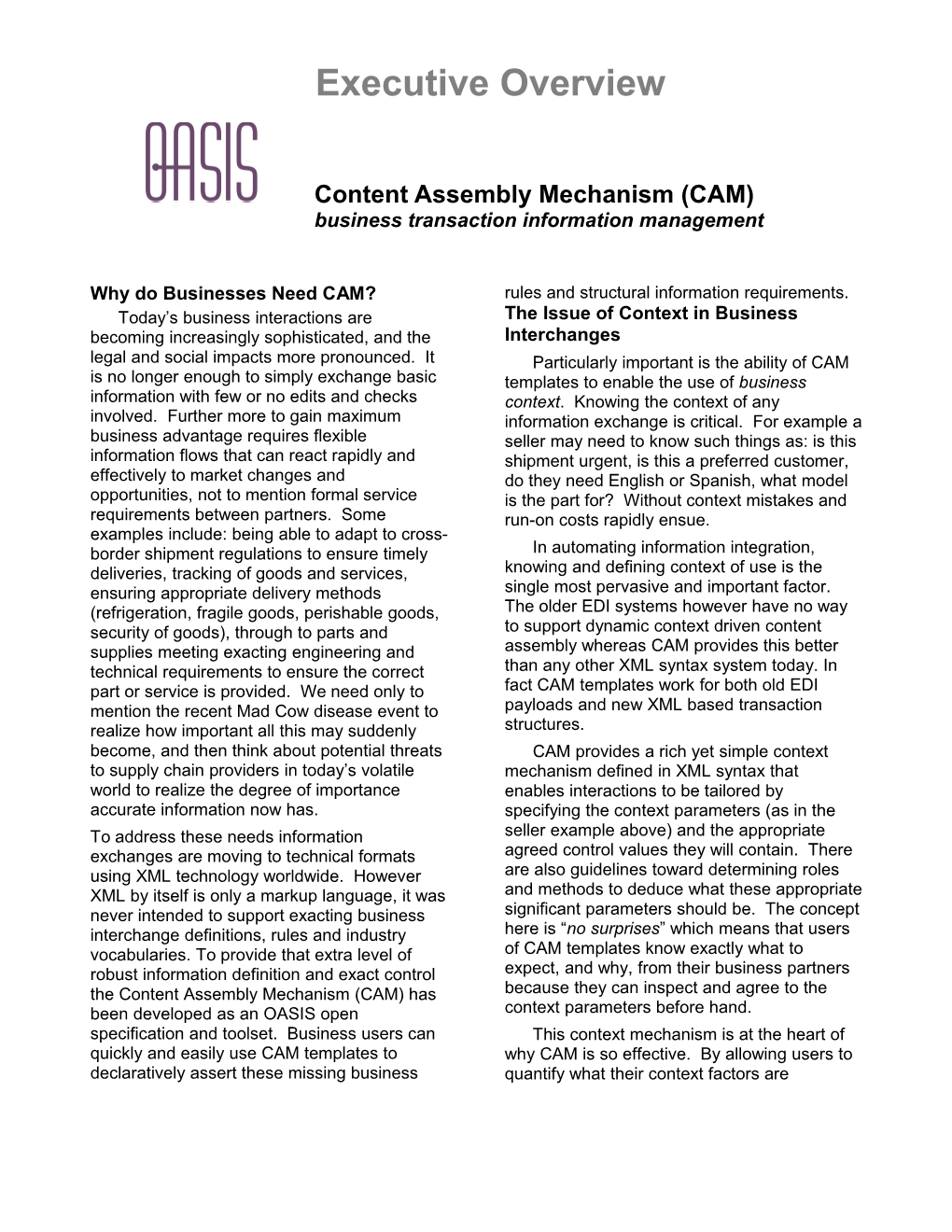 CAM Business Overview Brochure