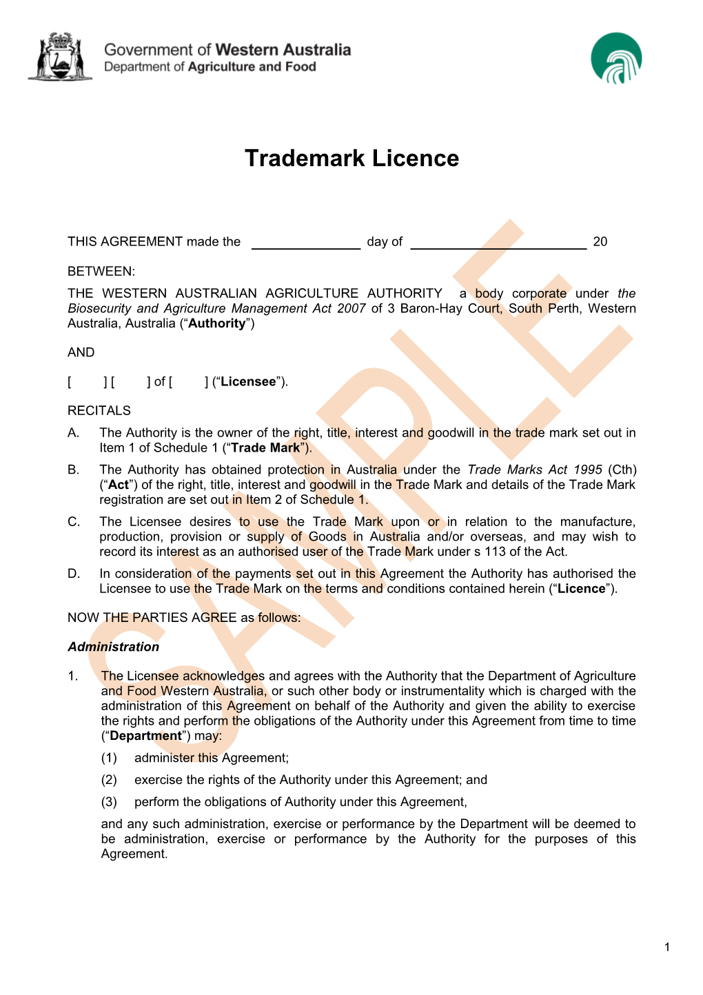 Long Agreement for Licence of a Trade Mark