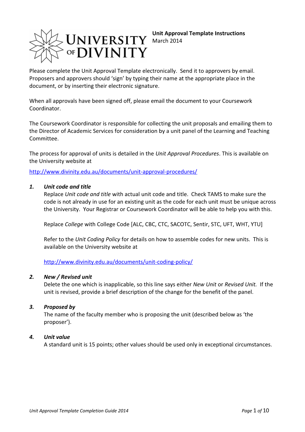 Unit Approval Template Instructions