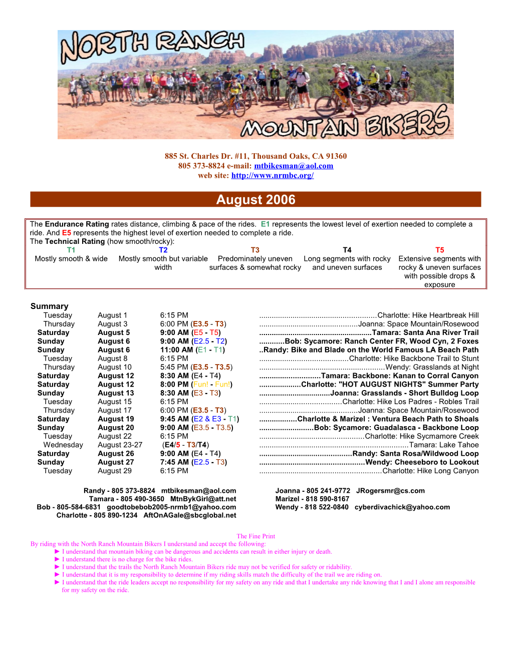 North Ranch Mountain Bikers Newsletter - August 2006