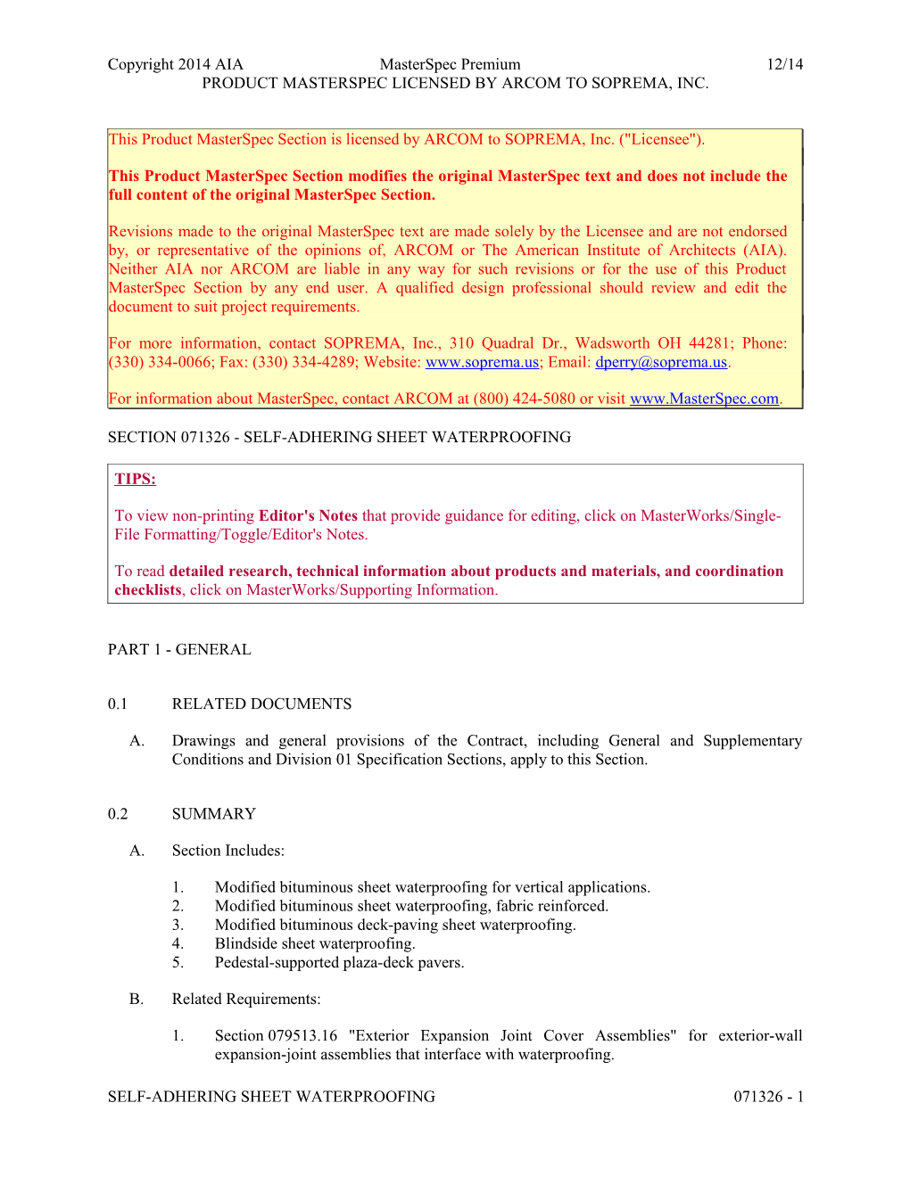 Section 071326 - Self-Adhering Sheet Waterproofing