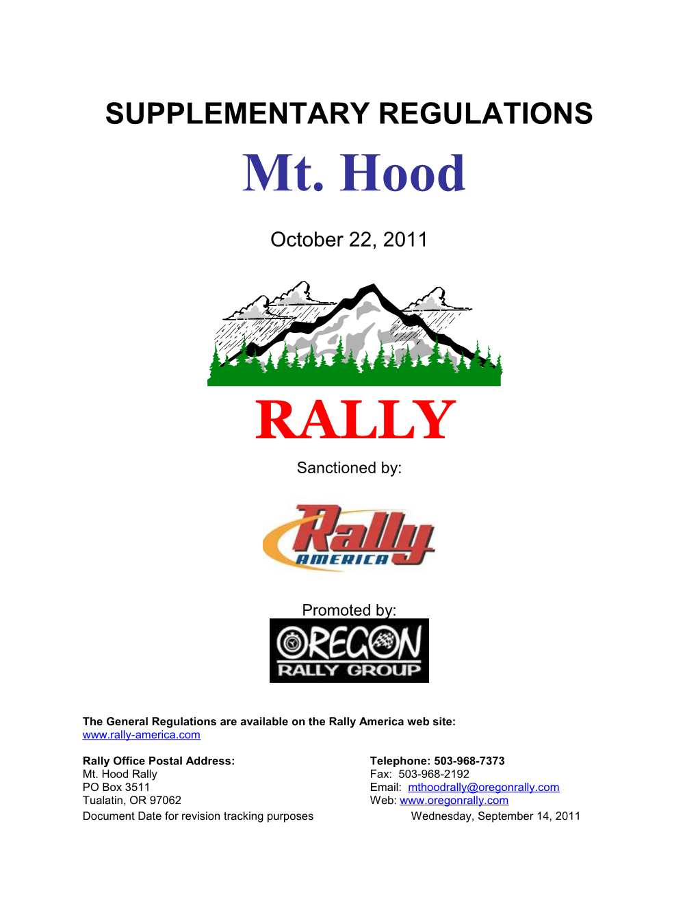 Mount Hood Rally Contacts