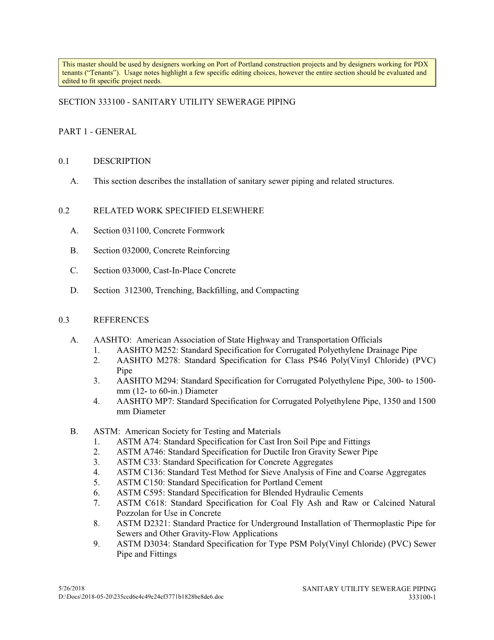 Section 333100 - Sanitary Utility Sewerage Piping