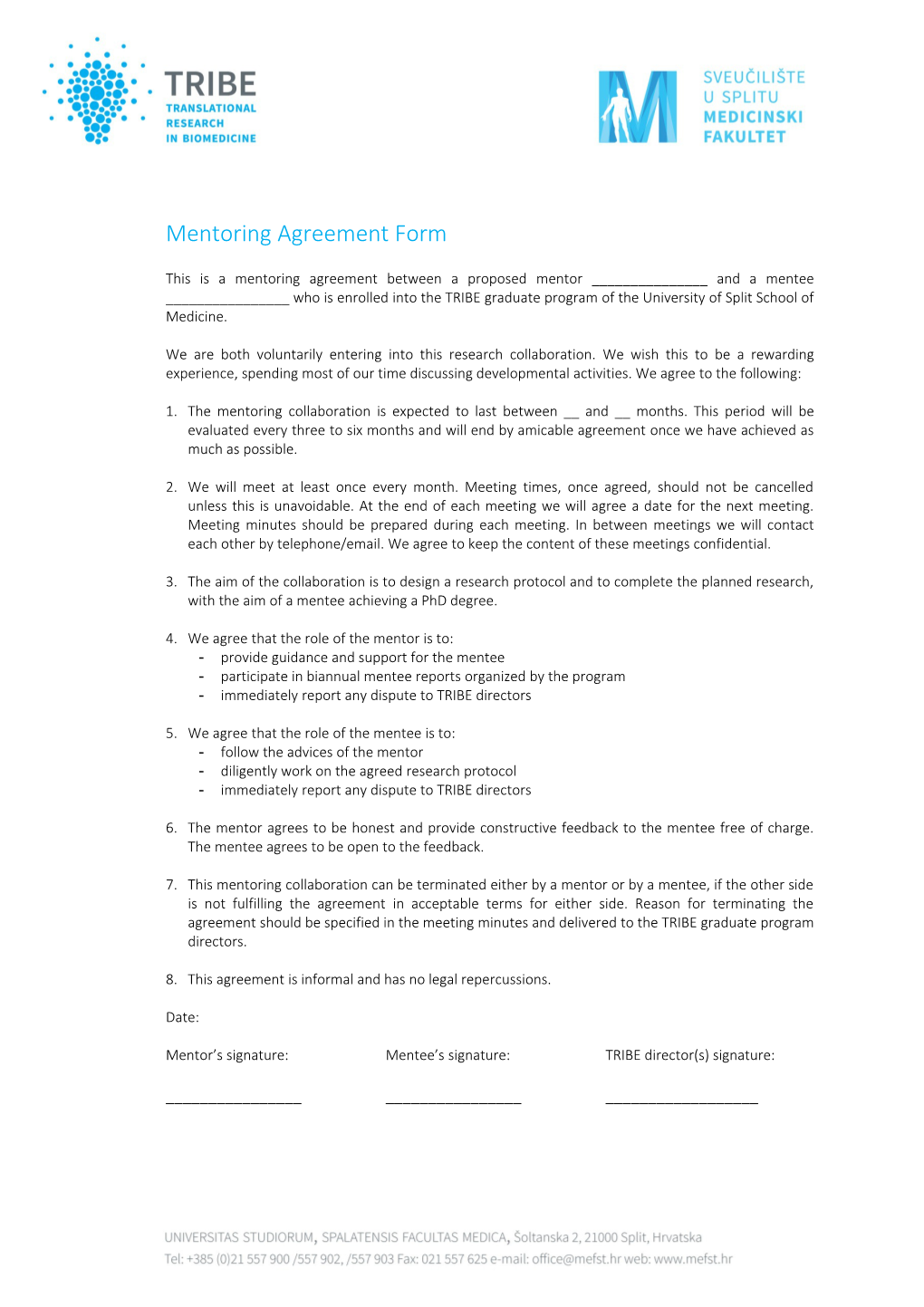 Mentoring Agreement Form