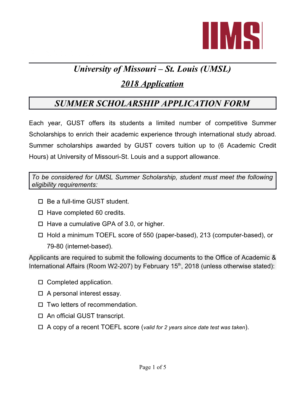 2006 Summer Scholarship Application Form