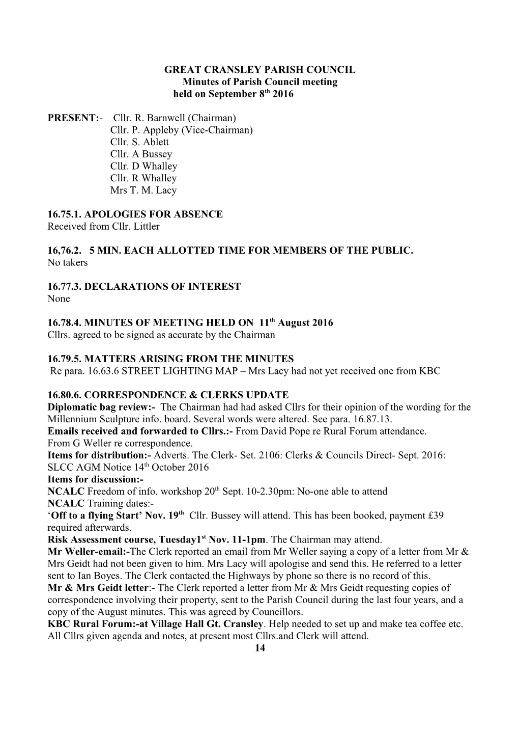 Cransley Parish Council