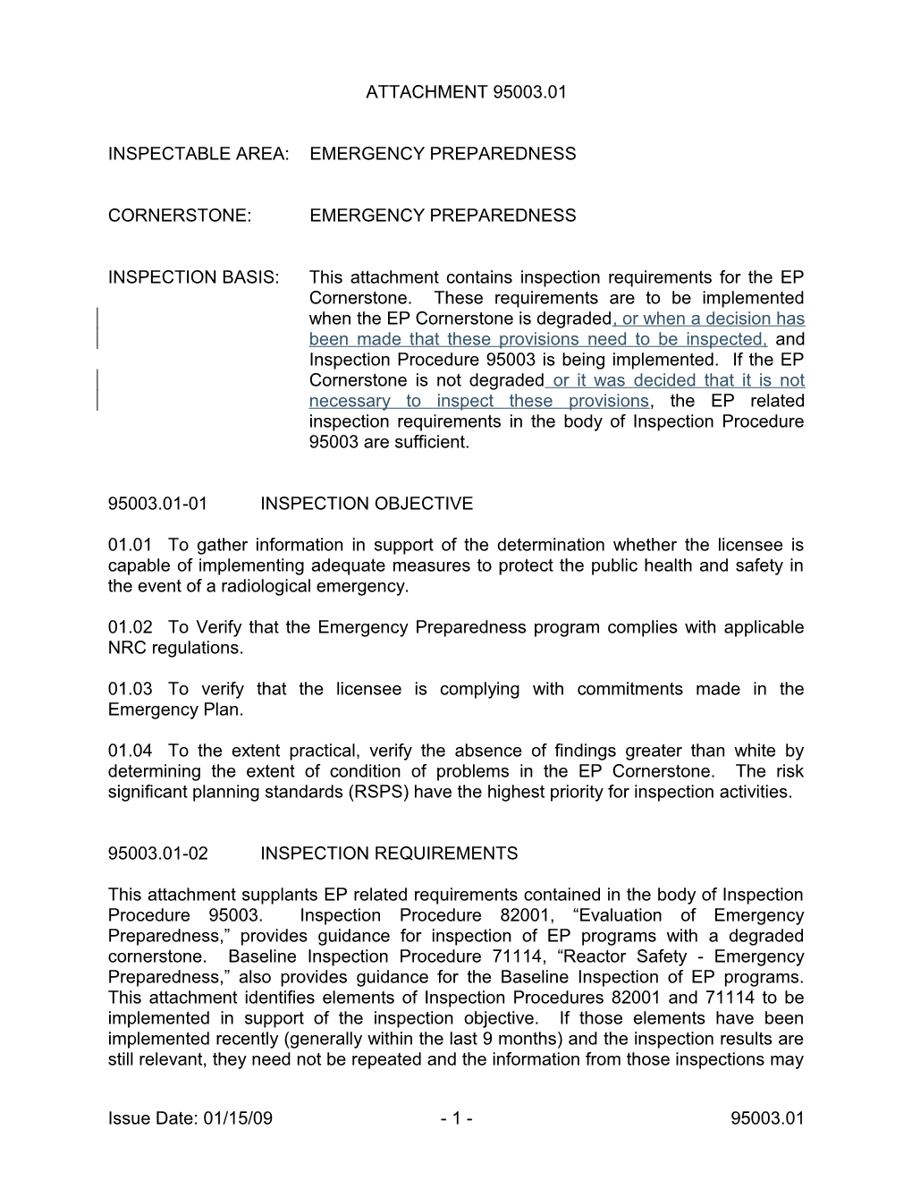 Inspectable Area: Emergency Preparedness