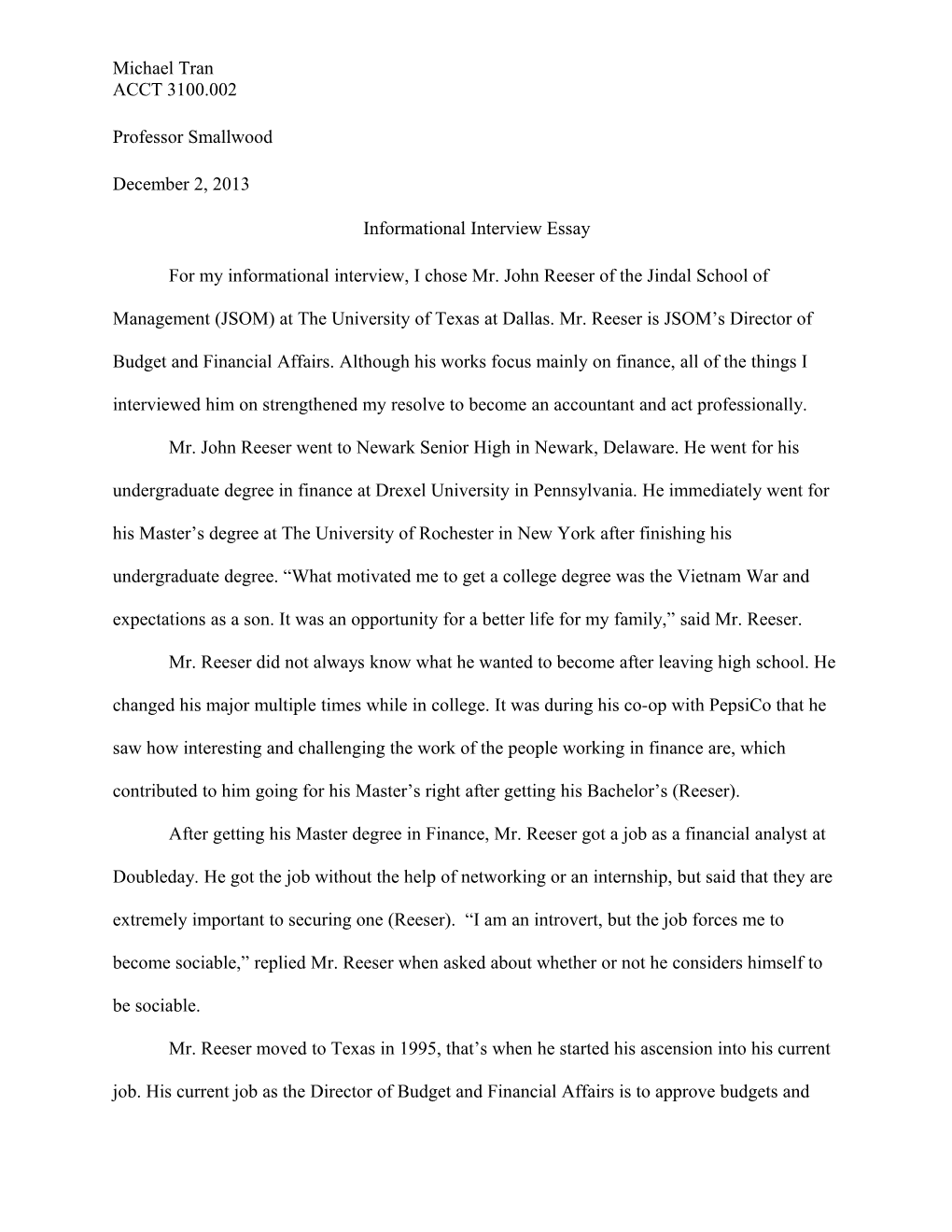 Informational Interview Essay