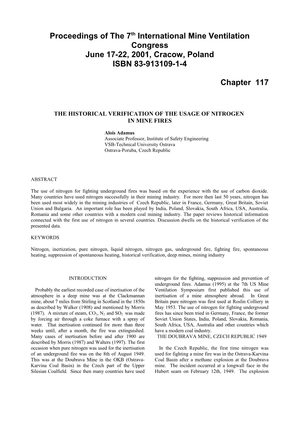 Proceedings of the 7Th International Mine Ventilation Congress