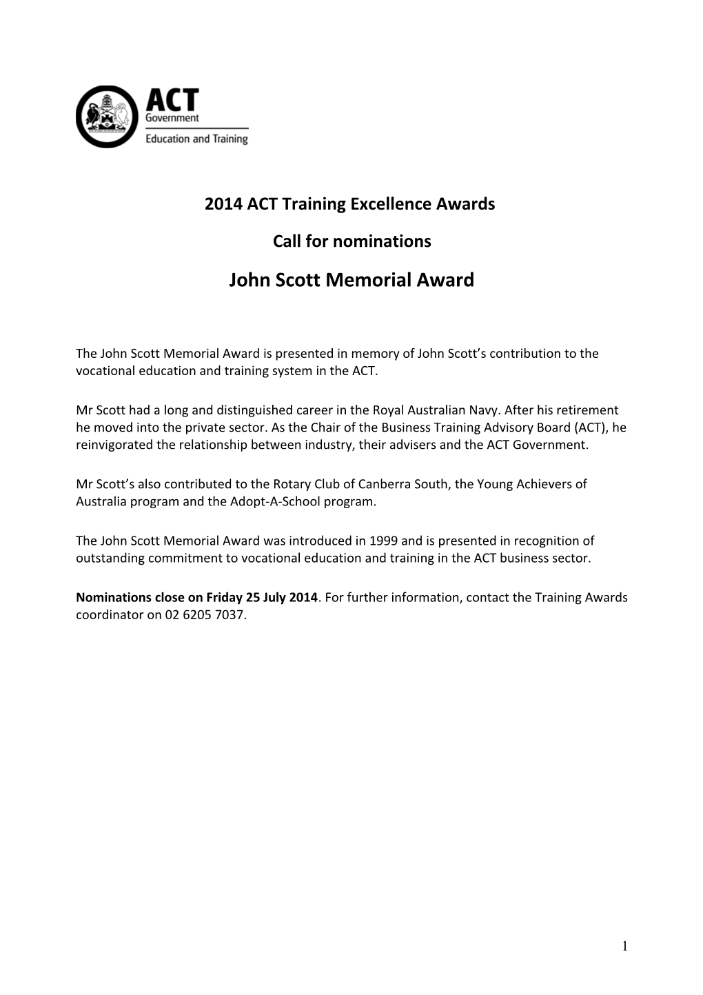 Nomination Form - John Scott Memorial Award