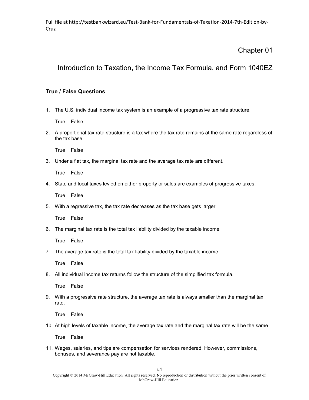 Introduction to Taxation, the Income Tax Formula, and Form 1040EZ