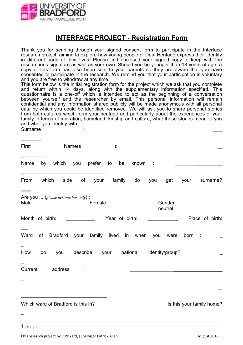 INTERFACE PROJECT - Registration Form