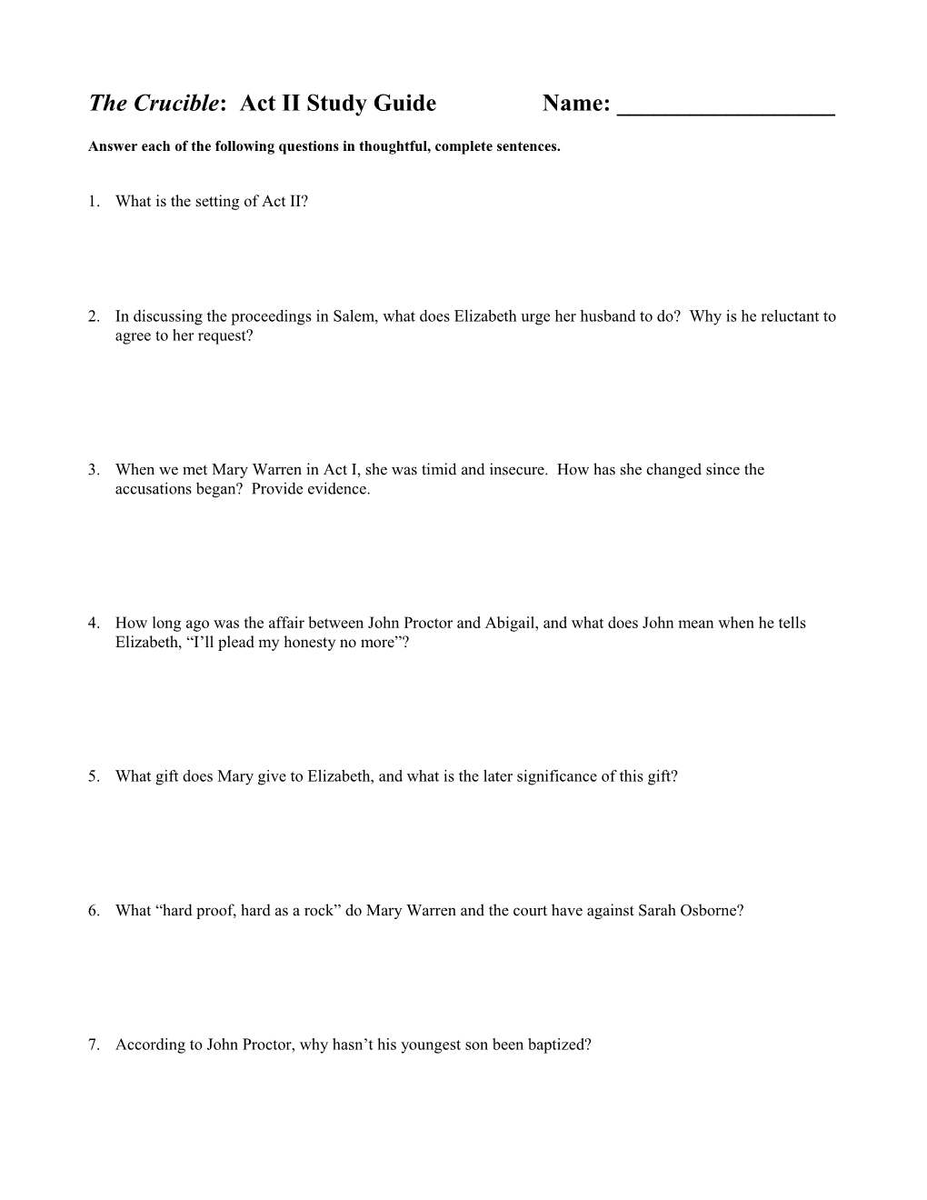 The Crucible: Act II Study Guide s1