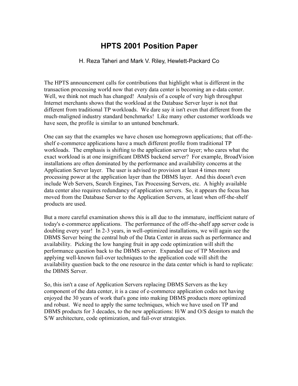 HPTS 2001 Position Paper