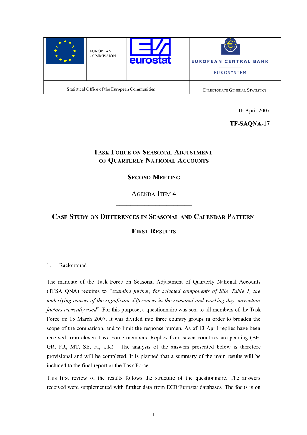 Issue Paper on Seasonal Adjustment of Quarterly National Accounts