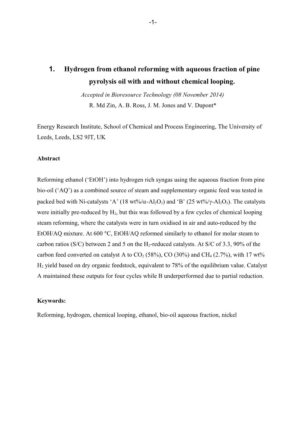 Hydrogen from Ethanol Reforming with Aqueous Fraction of Pine Pyrolysis Oil with and Without
