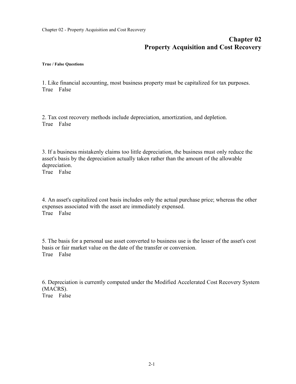 Chapter 02 Property Acquisition and Cost Recovery