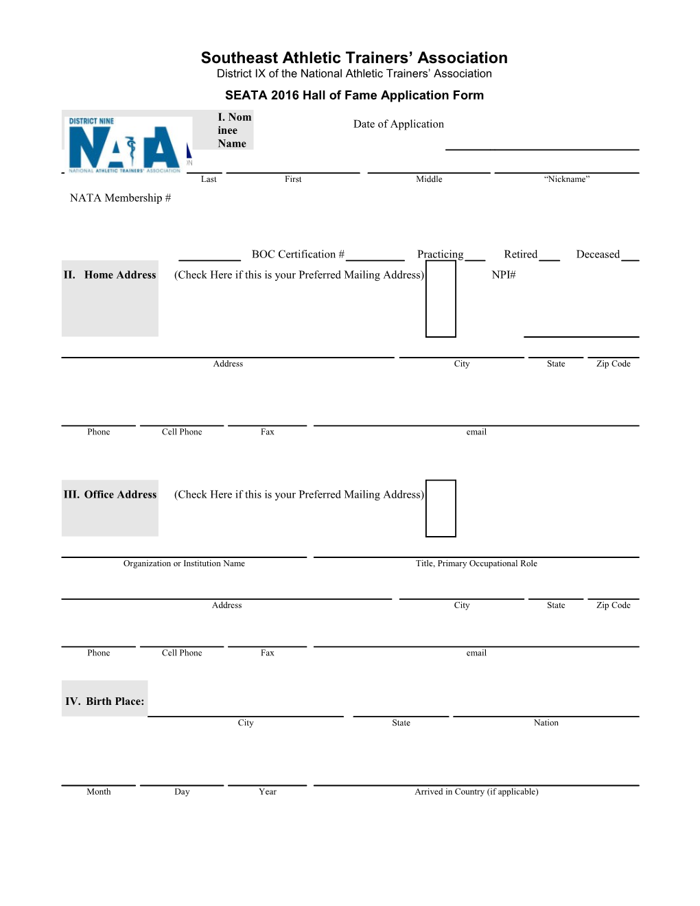 SEATA 2008 Hall of Fame Application Form