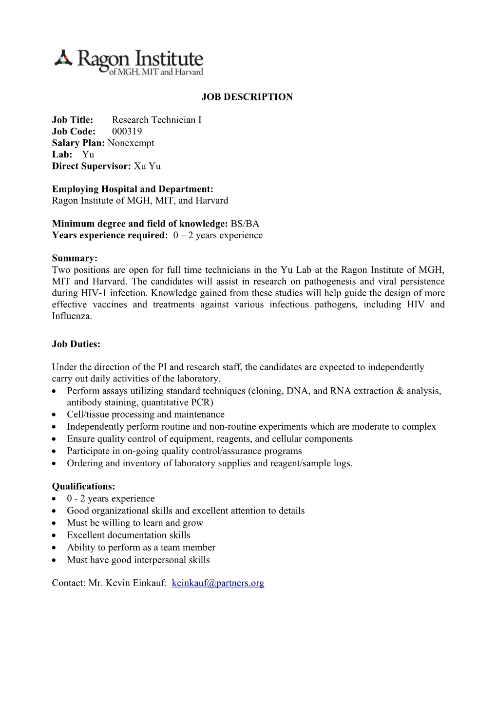 Job Description Research Technician