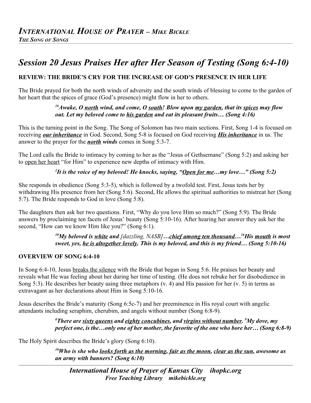 Session 20 Jesus Praises Her After Her Season of Testing (Song 6:4-10) Page 8