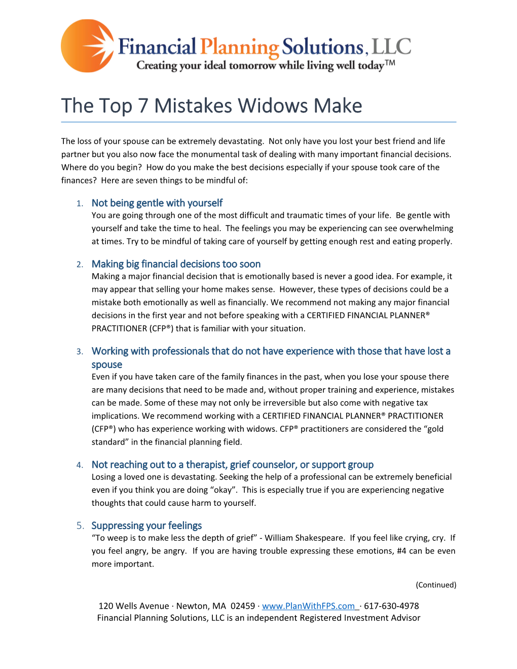 The Top 7 Mistakes Widows Make
