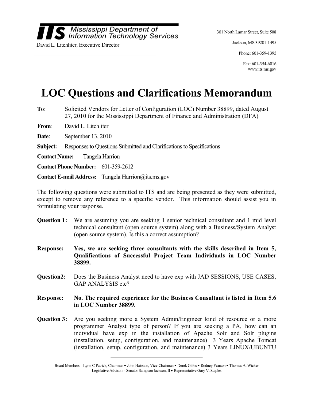 Memorandum for General RFP Configuration s8