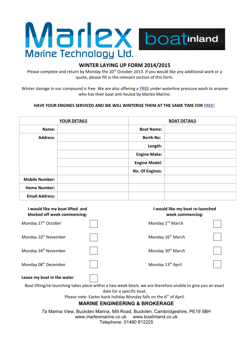 Winter Laying up Form 2014/2015