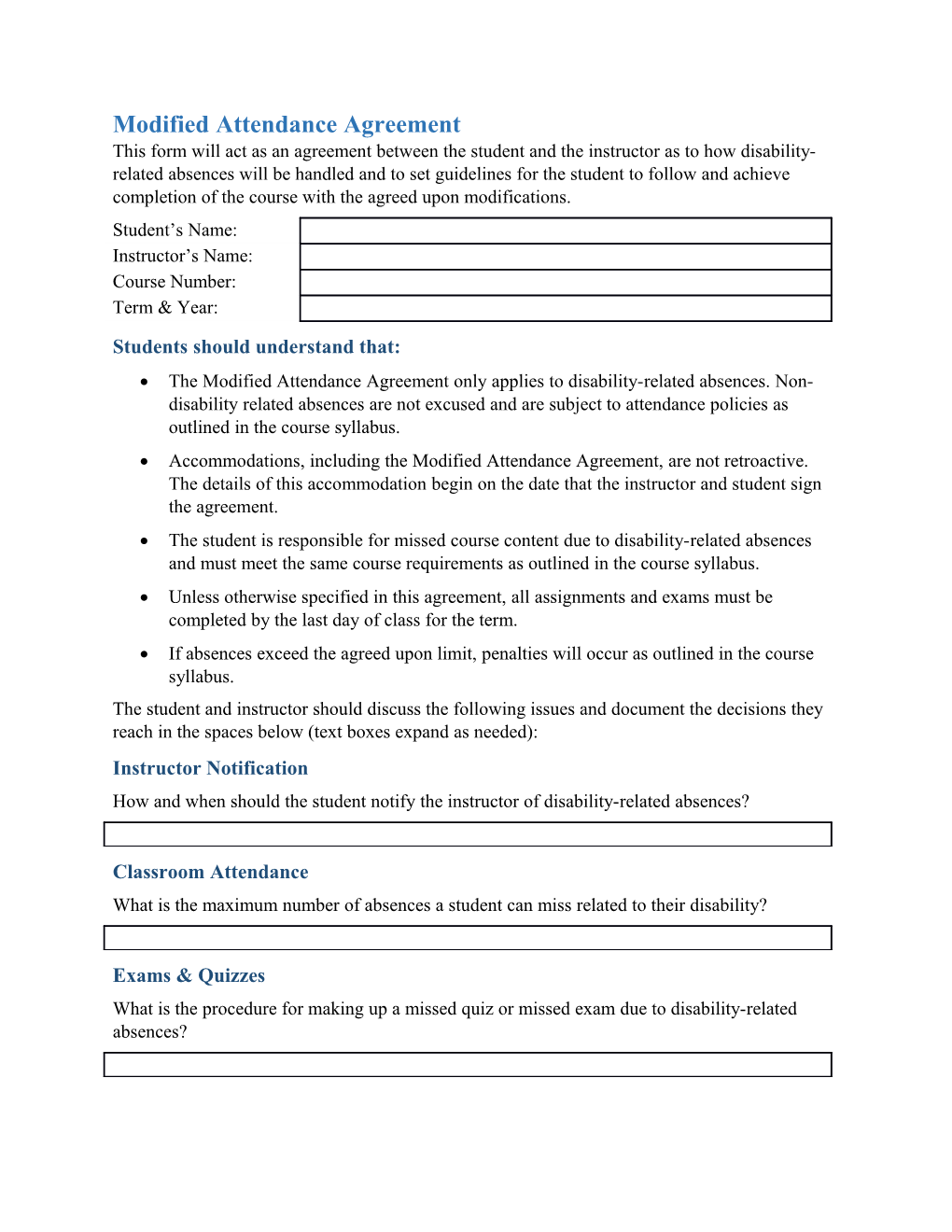 Modified Attendance Agreement