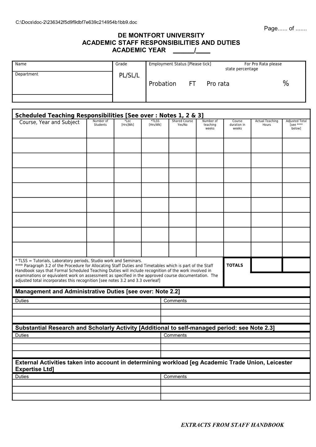 Academic Staff Responsibilities and Duties