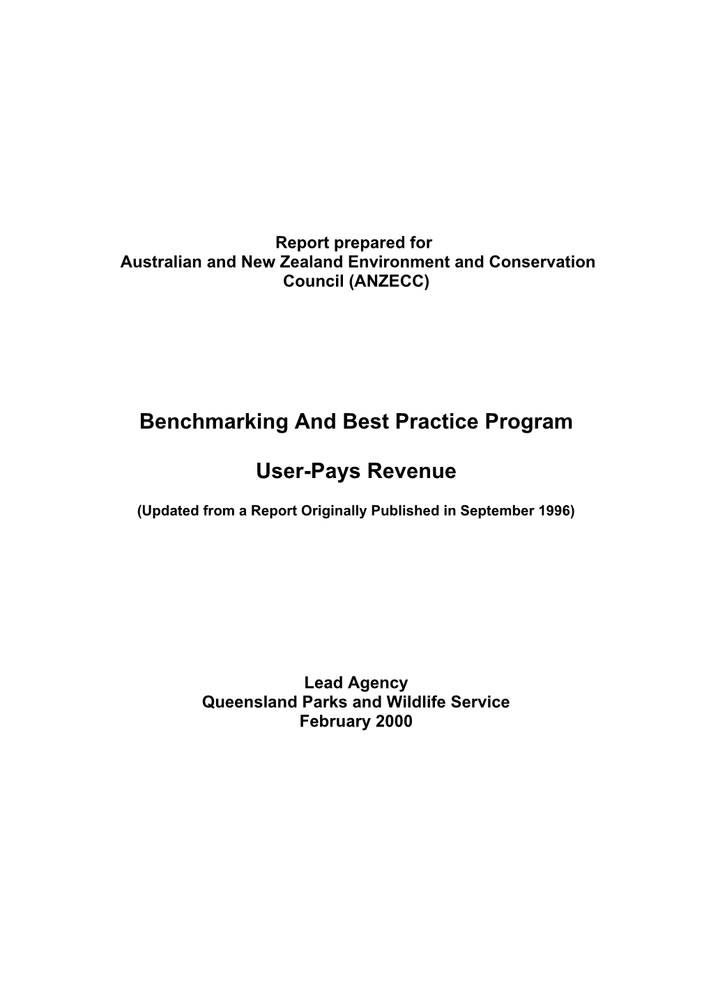 ANZECC Report - Benchmarking and Best Practice Program - User-Pays Revenue