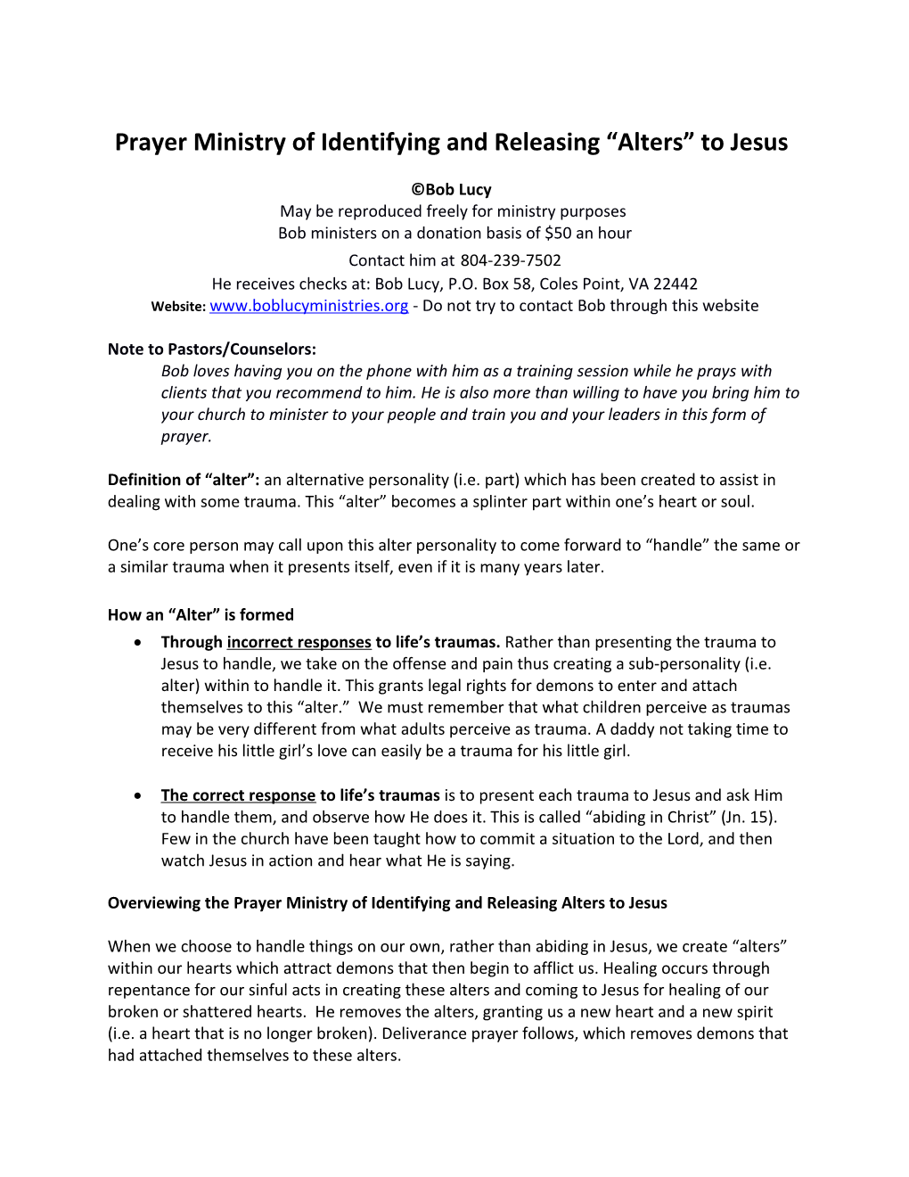 Prayer Ministry of Identifying and Releasing Alters to Jesus