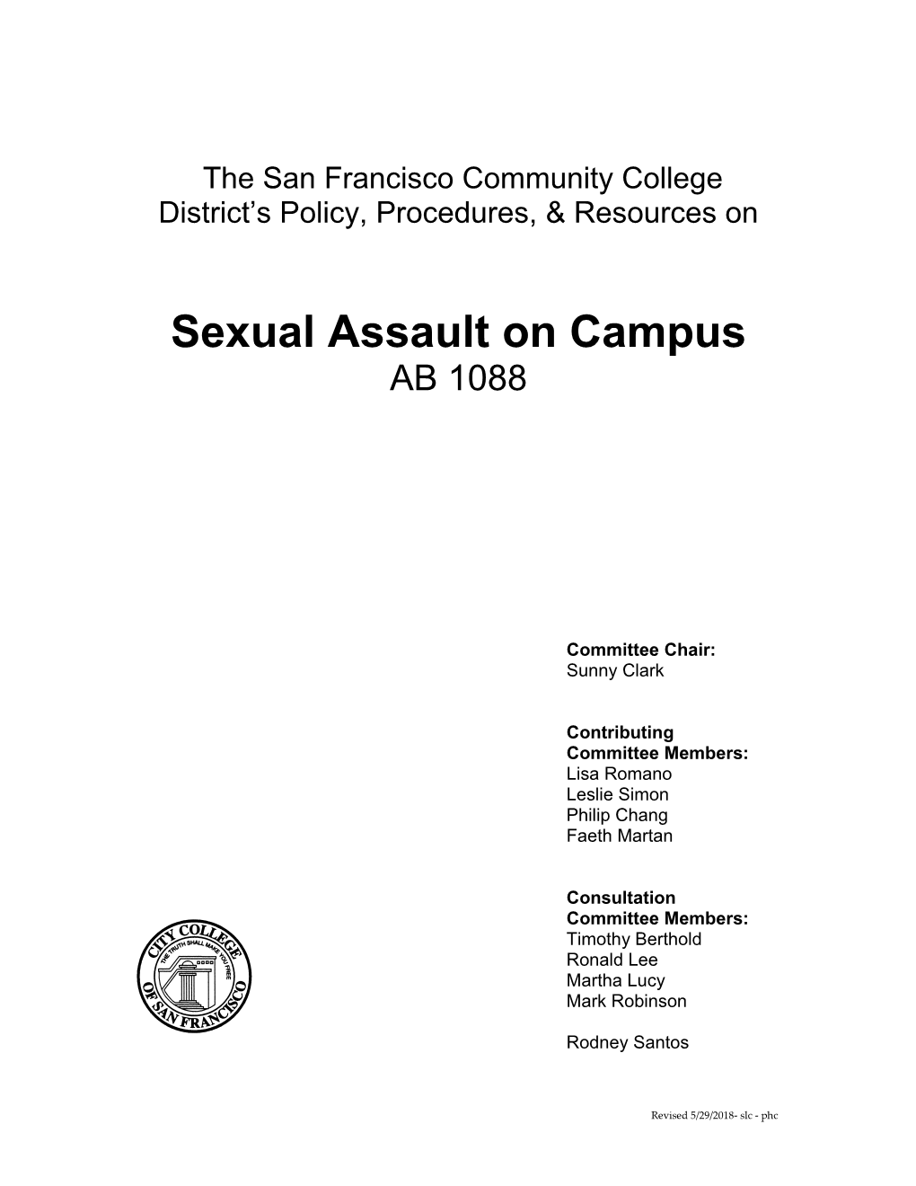 Sexual Assault on Campus Policy Statement AB1088