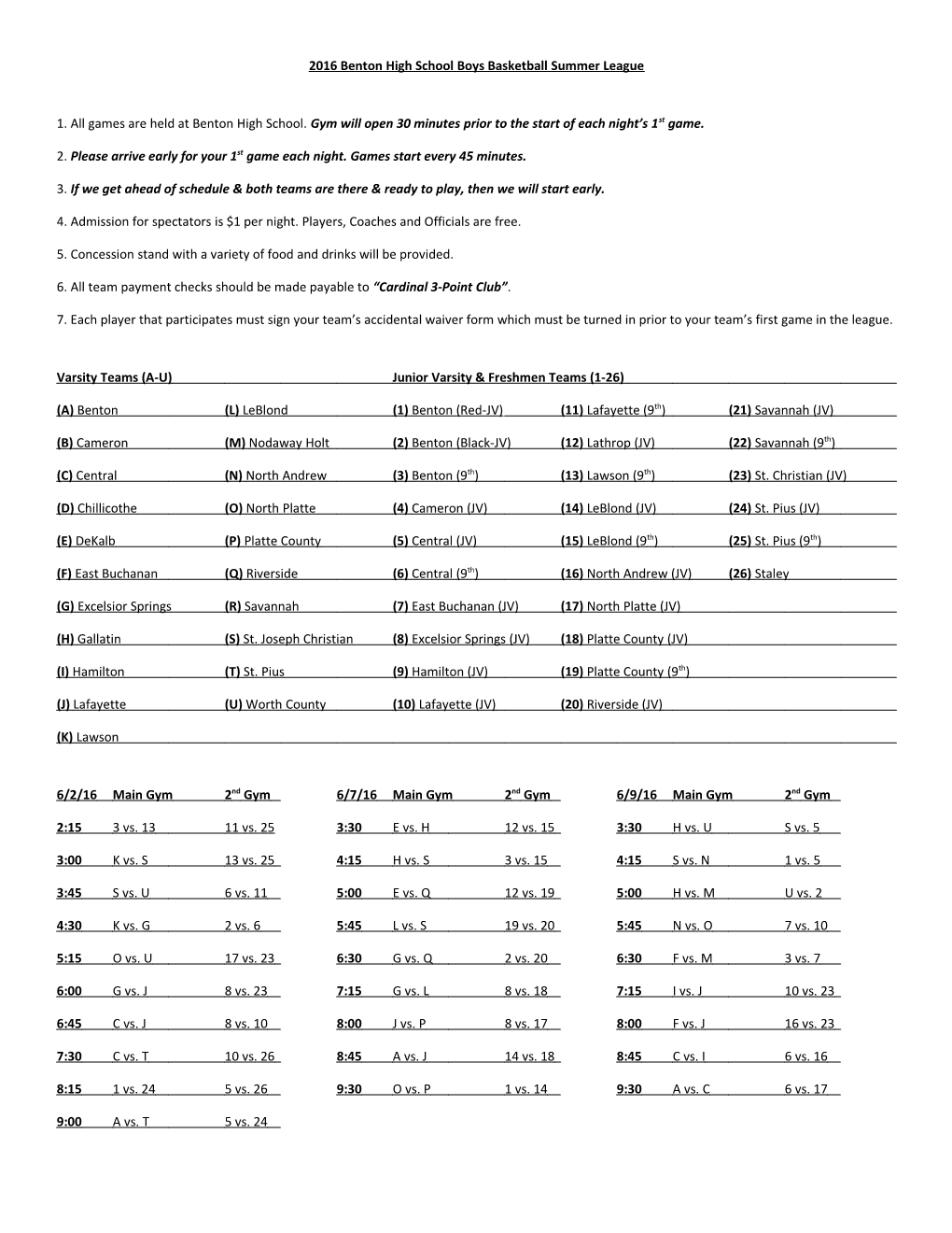 2016 Benton High School Boys Basketball Summer League