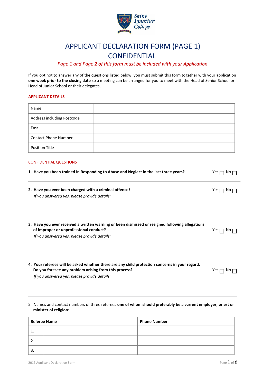 Page 1 and Page 2 of This Form Must Be Included with Your Application