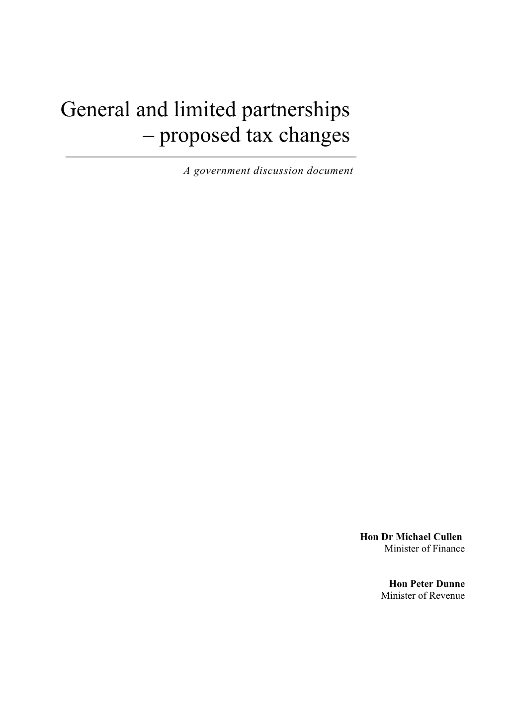 General and Limited Partnerships Proposed Tax Changes