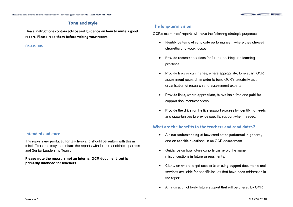 Examiners' Report Tone and Style