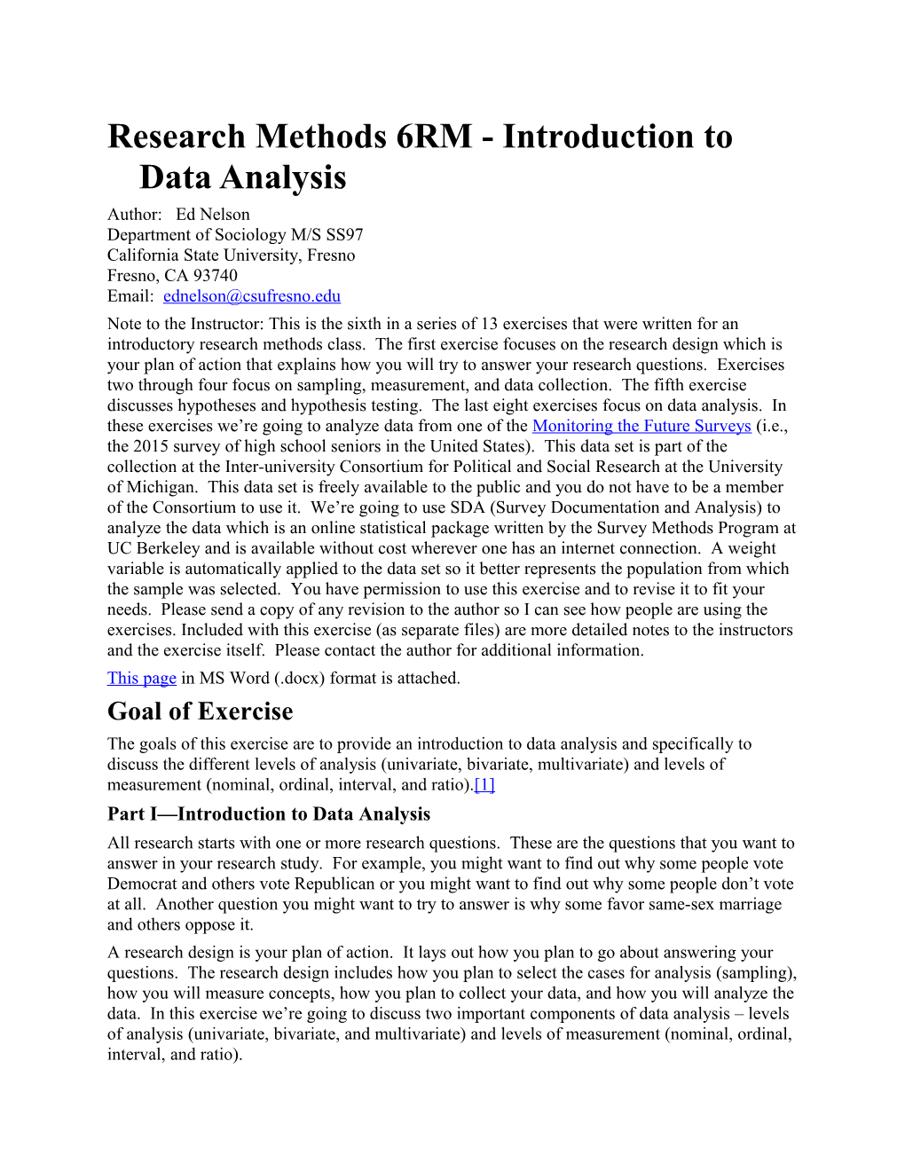 Research Methods 6RM - Introduction to Data Analysis