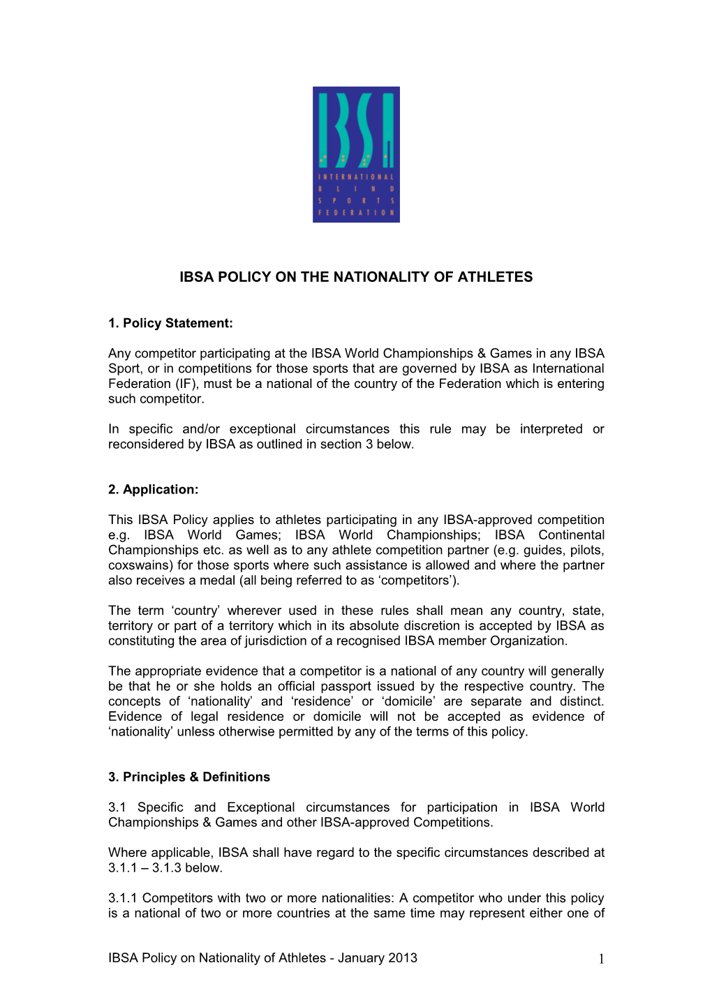 Ibsa Policy on the Nationality of Competitors