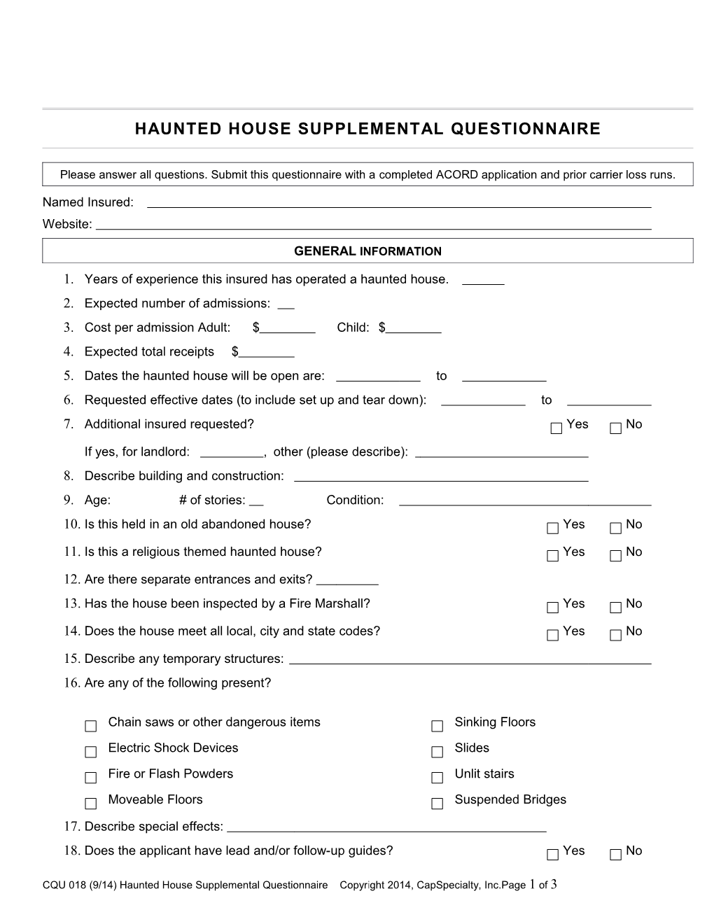 Haunted House Supplemental Questionnaire