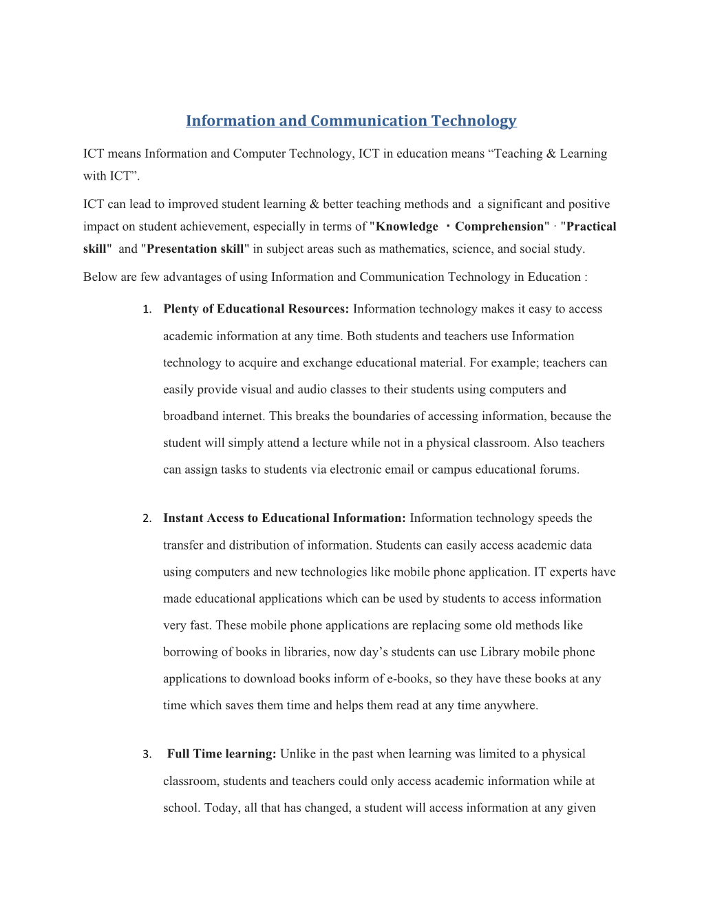 Information and Communication Technology