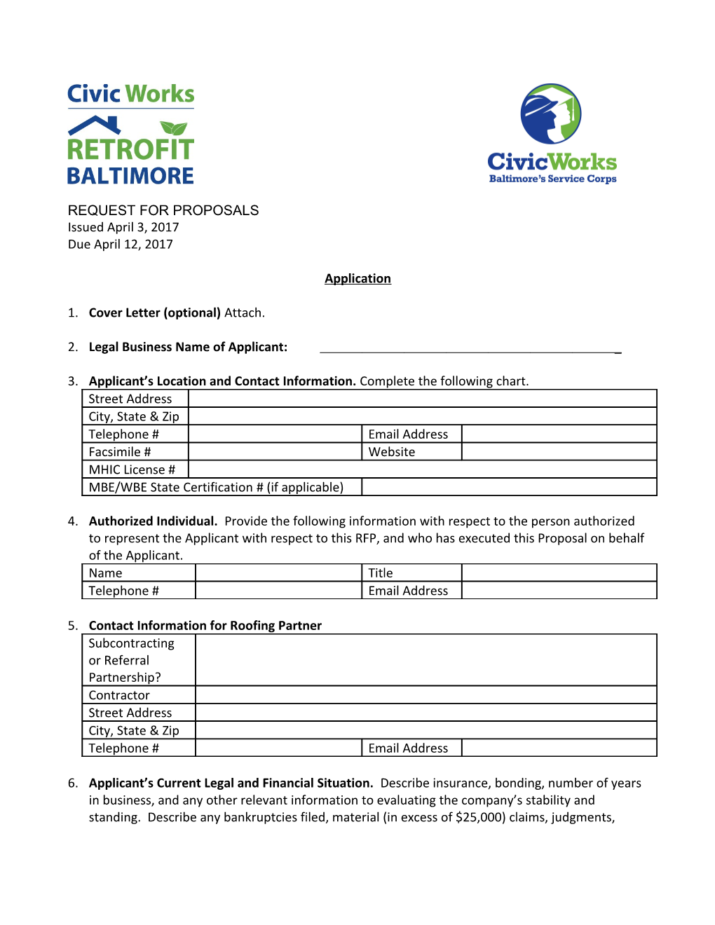 Civic Works Retrofit Baltimore RFP Application